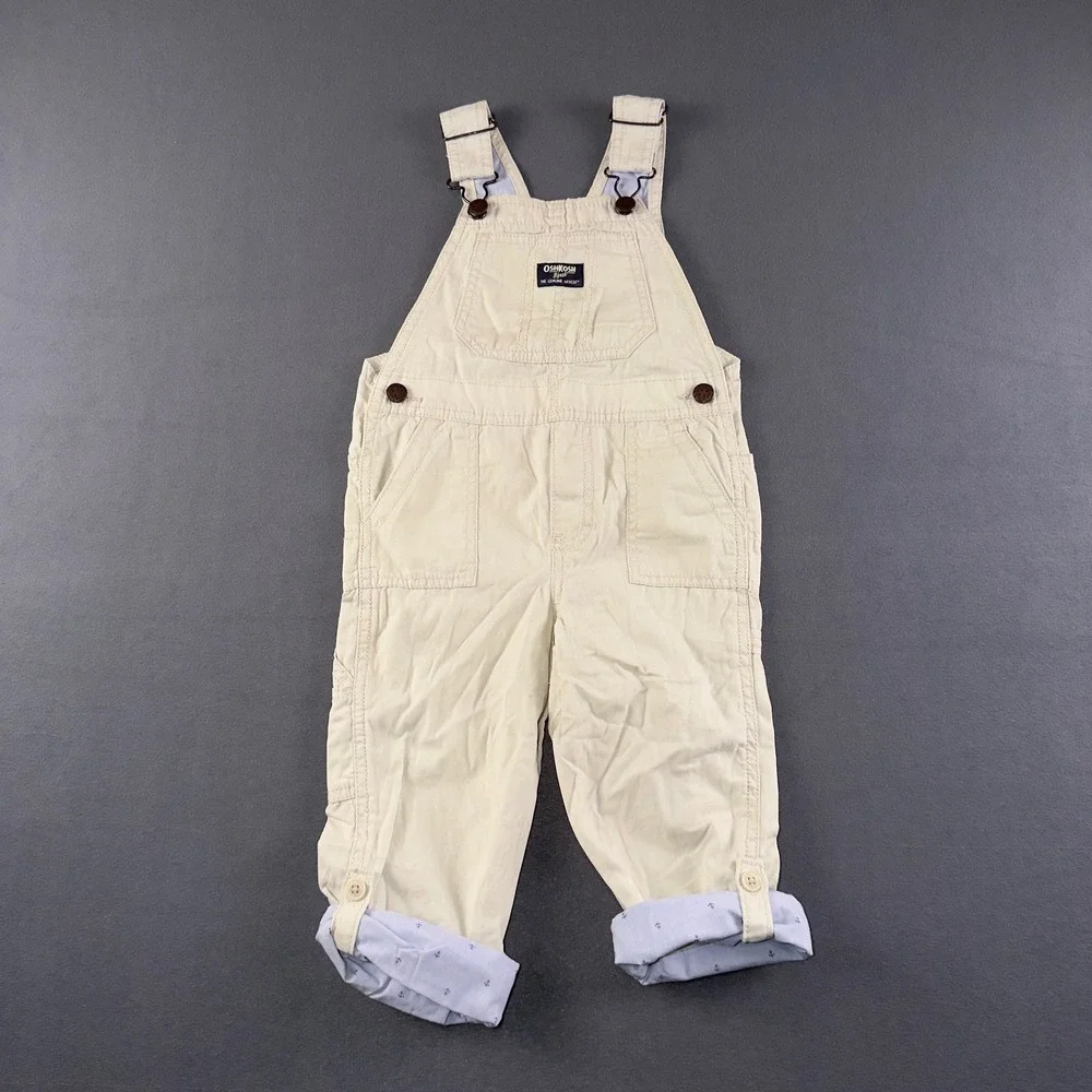 OshKosh Bgosh Kids Cream Canvas Anchor Print Roll Cuff Overalls 3T OSH89379-SSI